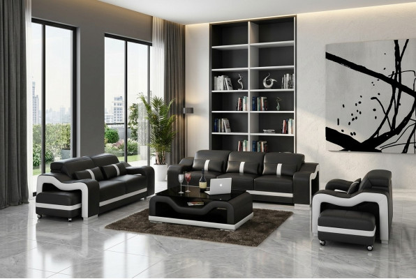 Sofaset 3-zits set Designbanken Bekledingsbanken Ontspan Leder