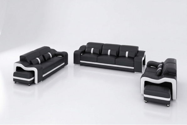 Ontwerper Zwarte bankstel 3+2+2 zits Luxe leren bankstel-set