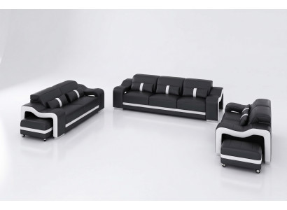 Ontwerper Zwarte bankstel 3+2+2 zits Luxe leren bankstel-set