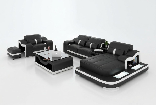 Woonlandschap hoekbank L-vorm fauteuil set garnituur decoratie modern bankstel leer