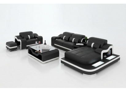 Woonlandschap hoekbank L-vorm fauteuil set garnituur decoratie modern bankstel leer