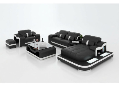 Woonlandschap hoekbank L-vorm fauteuil set garnituur decoratie modern bankstel leer