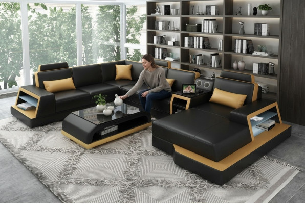 U Vorm Bank Bank Bekleding Set Hoekbank Woongebied Lederen Ontwerp