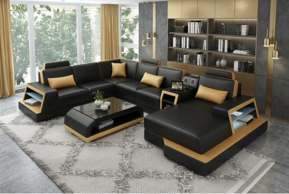 U Vorm Bank Bank Bekleding Set Hoekbank Woongebied Lederen Ontwerp