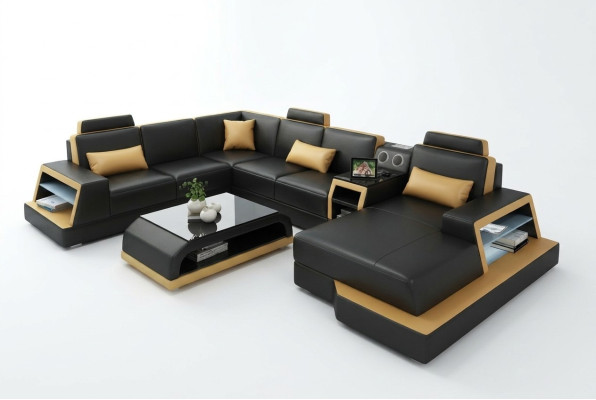U Vorm Bank Bank Bekleding Set Hoekbank Woongebied Lederen Ontwerp