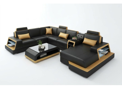 U Vorm Bank Bank Bekleding Set Hoekbank Woongebied Lederen Ontwerp