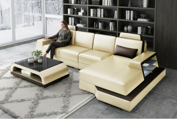 Hoekbank Bank Woonlandschap L Vorm Beklede Bank Leren Bank Beige Bankstellen