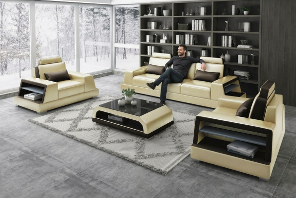 Moderne bankstel bank bankgroep sets 3-zitter leren bankstel