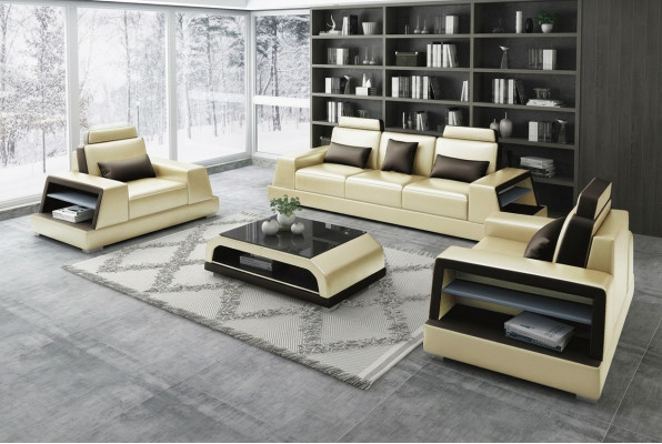 Moderne bankstel bank bankgroep sets 3-zitter leren bankstel
