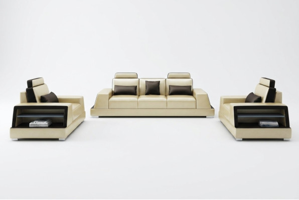 Moderne bankstel bank bankgroep sets 3-zitter leren bankstel
