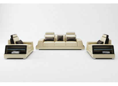Moderne bankstel bank bankgroep sets 3-zitter leren bankstel