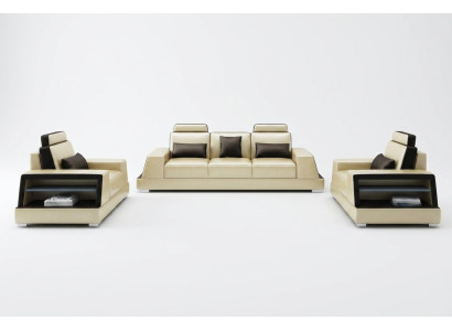 Moderne bankstel bank bankgroep sets 3-zitter leren bankstel