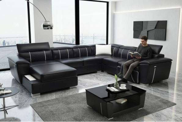 U-vormige hoekbank bank bank bekledingsset leer textiel stof
