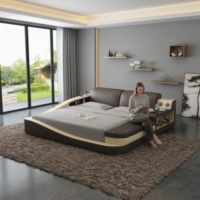 Luxe slaapkamerbed met gestoffeerd design in lederen dubbele hotelbedden textiel