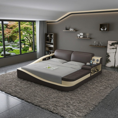 Luxe slaapkamerbed met gestoffeerd design in lederen dubbele hotelbedden textiel