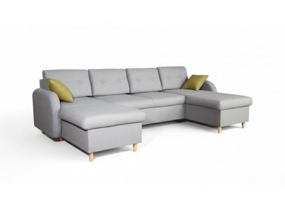 Woonlandschap hoekbank stof U-vorm slaapfunctie bank design decoratie bekleding