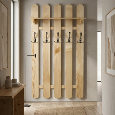 Kledingkast Wandkast met 7 haken, Wandpaneel Gang Echt hout