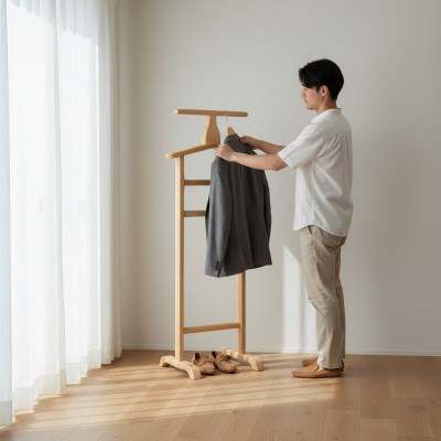 Kledingrek Kapstok Staande garderobe Handgemaakte massief houten standaard Nieuw
