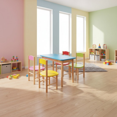 Kinderstoel set kinderkamer zithoek echt hout massief 5-delig Zitgroep Tafel