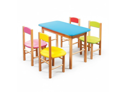 Kinderstoel set kinderkamer zithoek echt hout massief 5-delig Zitgroep Tafel