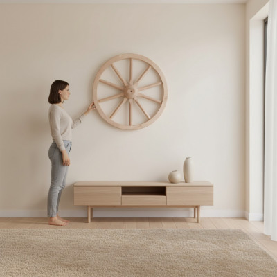 Decoratie houten wiel Ø 50 cm spaakwiel 10 spaken karrewiel tuindecoratie theaterversiering Nieuw