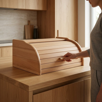 Beuken broodtrommel 40 cm Broodbox rolokoof Brood rolluik Echt hout Doosje