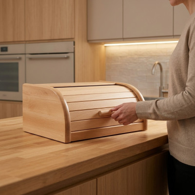 Boek broodtrommel 32 cm hout broodbox rolobox brood rolschuif echt hout nieuw