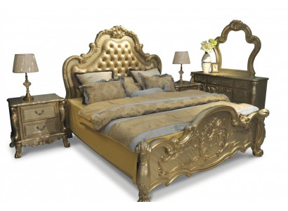 Bed luxe tweepersoons slaapkamer barok houten lederen bedden