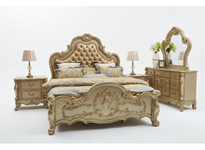 Bed + 2x bedside table 3-piece bedroom set Designer luxury bedroom Baroque