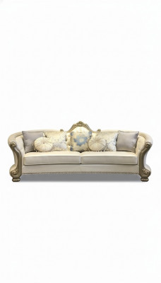Ronde bank hout gesneden vierzits bank lederen Chesterfield woonkamer