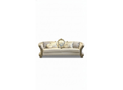 Ronde bank hout gesneden vierzits bank lederen Chesterfield woonkamer