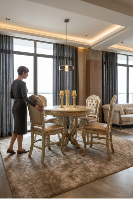 Eettafel 4x stoelen Klassiek eetkamerset 5-delig Set Ronde tafel