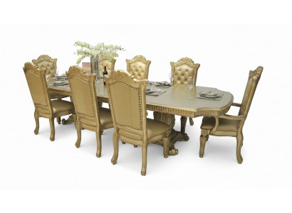 Volledige beige eetkamer omgeving, designer eettafel met stoelen