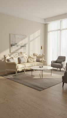 Exclusieve houten vierzits xxl bank in barok en rococo stijl met textielen bekleding en ronde vorm.