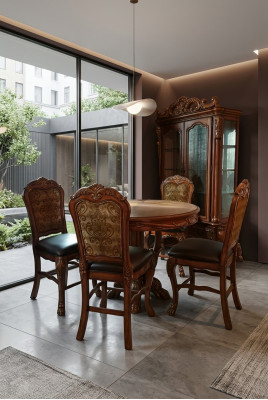 Ronde eetkamertafel + 4 stoelen stoelset decoratie set ronde tafel houten tafels