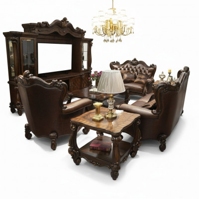 Bankstel 321 Zitsbank Bank Lederen Set Houten Barok
