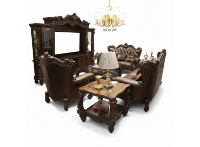 Bankstel 321 Zitsbank Bank Lederen Set Houten Barok