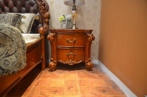 Slaapkamerset Bed + 2x Nachtkastje Chesterfield Hout Leer Bedden Bekleding