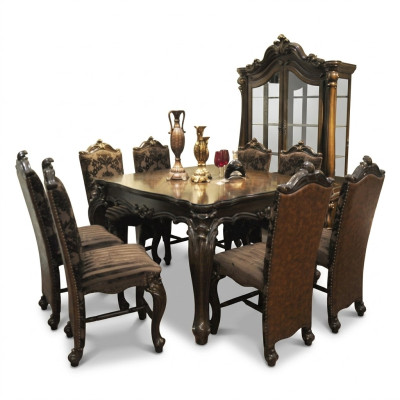 Klassieke tafel Eettafel Houten eetkamerset 8x Stoel Set Stoelen