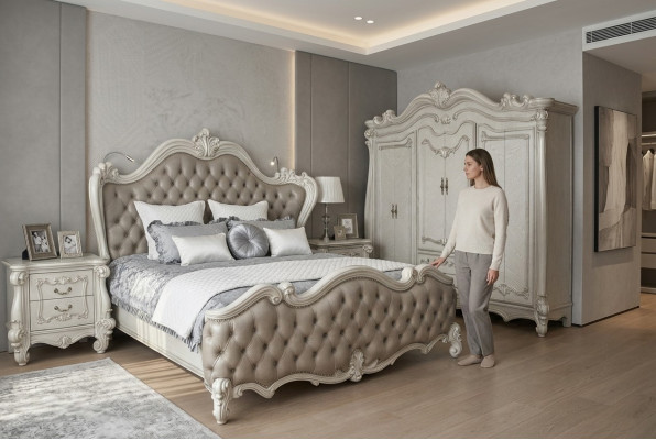 Bed + 2x Nachtkastje 3-delige slaapkamerset Luxe Designer Slaapkamer