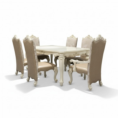 Eetkamer set Barok-Rococo eettafel x6 Chesterfield leren stoelen