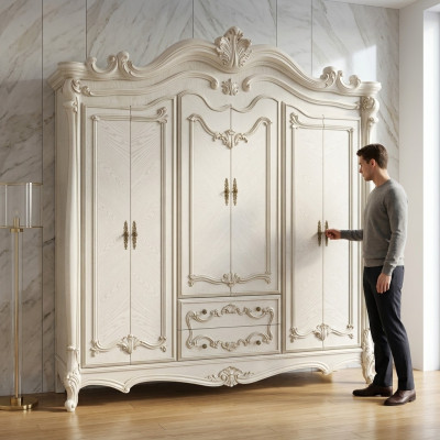 Klassieke antieke stijl kledingkast kast hout garderobe slaapkamer barok