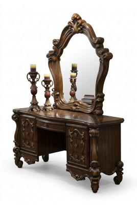 Gesneden barok meubilair kaptafel kruk spiegel slaapkamer commode 3-delige