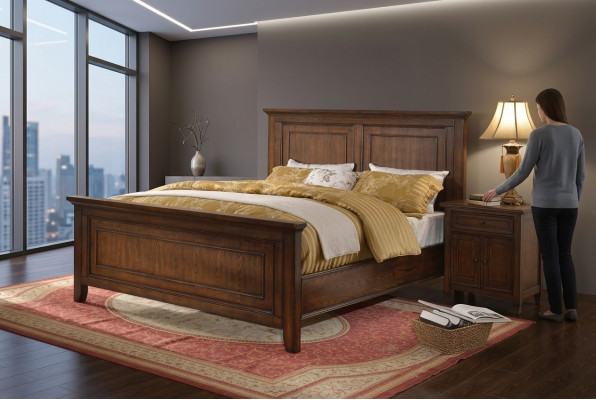 Slaapkamer 3 stuks. Nachtkastjes set ontwerp luxe bed hout tweepersoonsbed nieuw