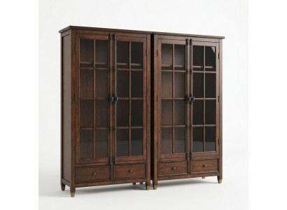 Zet 2x vitrinekasten, vitrines, glazen kast, glazen vitrinekast, hout.