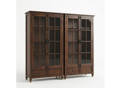 Zet 2x vitrinekasten, vitrines, glazen kast, glazen vitrinekast, hout.