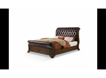 Chesterfield bed van leer met gestoffeerd, tweepersoonsbed van ontwerper 180 x 200cm, barokstijl.