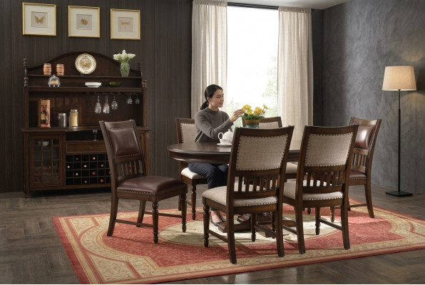 Houten design eetset voor de woonkamer Tafel 6x Stoel Set gestoffeerd 7 st.