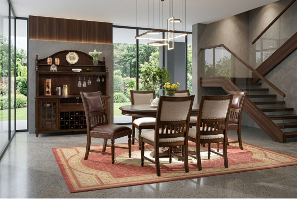Houten design eetset voor de woonkamer Tafel 6x Stoel Set gestoffeerd 7 st.