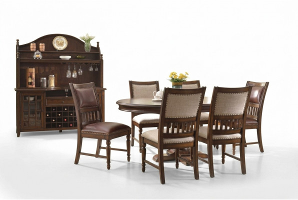 Houten design eetset voor de woonkamer Tafel 6x Stoel Set gestoffeerd 7 st.